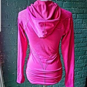 Athleta Half Zip Fitted Hoodie Pink Floral Design